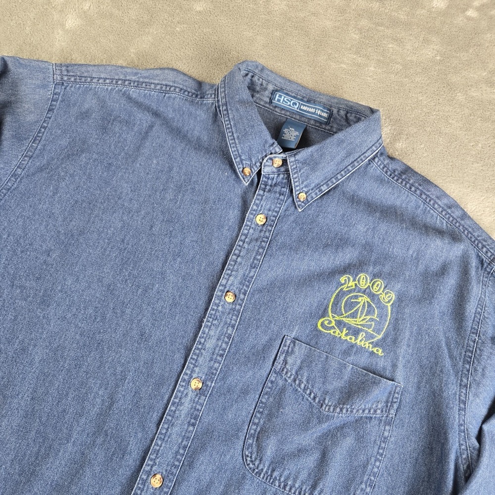 Catalina 2009 Denim Shirt Mens XXL Blue Harvard Square Long Sleeve Chambray Work